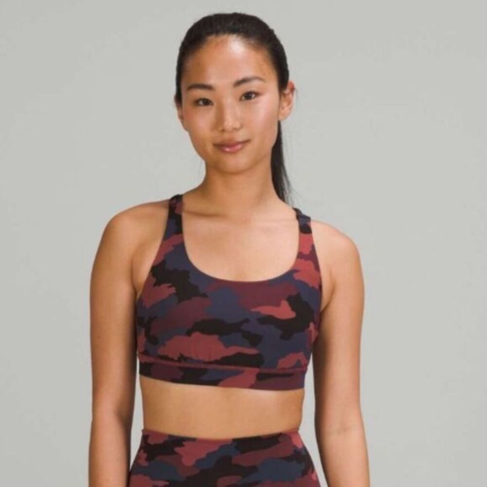 Lululemon Size 4 Energy Sports Bra Heritage 365 Camo Smoky Red Night Strappy Gym